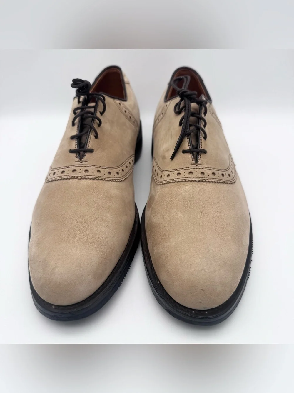 Allen Edmonds Greenwood Tan Suede Saddle Oxford Shoes Men's Size 10.5 A